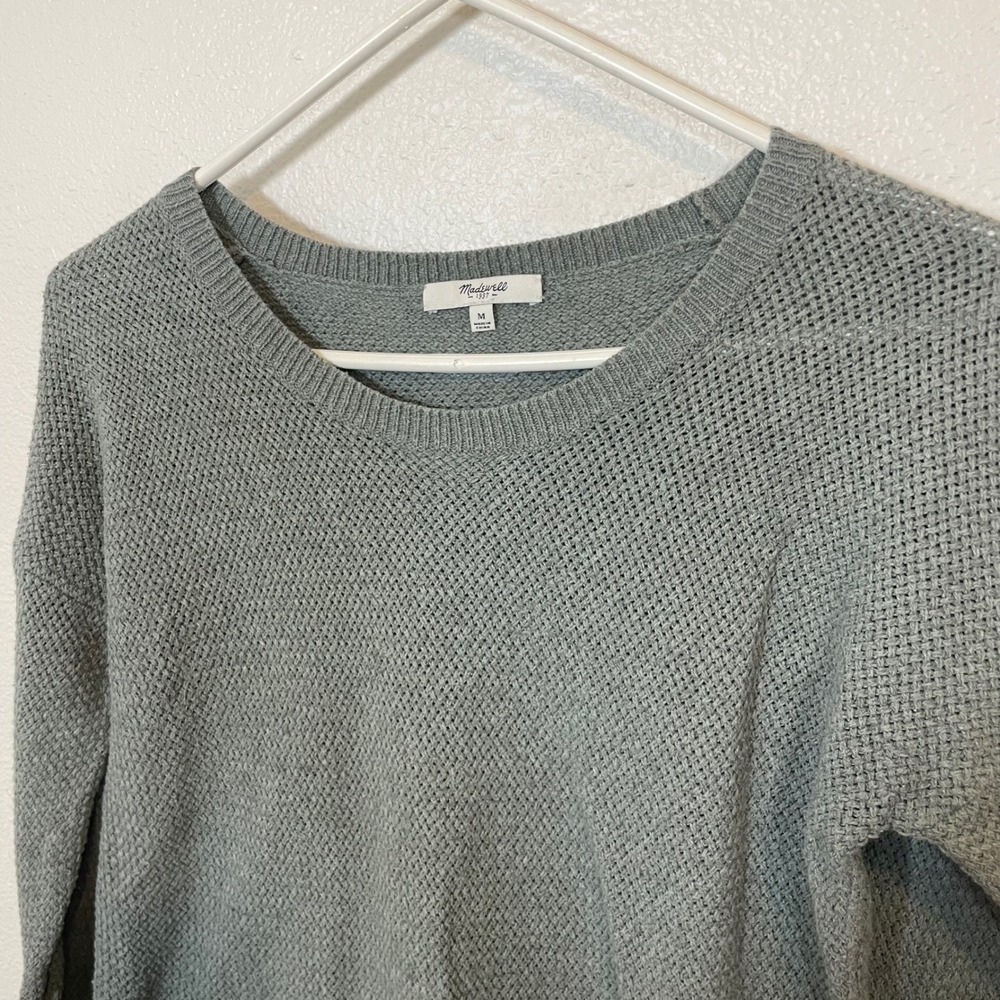 Madewell Women's Medium Waffle‎ Knit Sweater Light Gray Crew Neck Long Sleeve